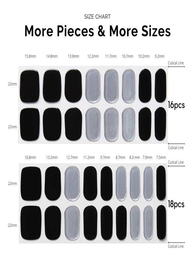 NAILOG Semi Cured Gel Nail Strips - NAILOG 34 Pcs Silver Black Nail Stickers Extra Long Wraps with Glossy Gel Finishing for Autumn Winter, Reckless - Image 5